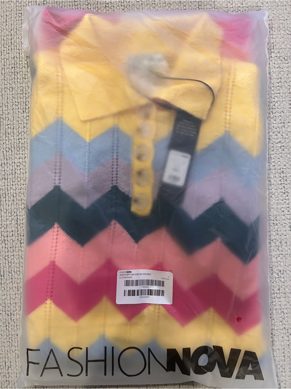 Fashion Nova Chevron Knit Polo Mini Dress in Multi Pastels-Large NWT🩵🩷💜 - Picture 5 of 5